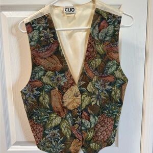 Vintage CLIO Tapestry Vest made in USA Fruit & Floral cottagecore button front